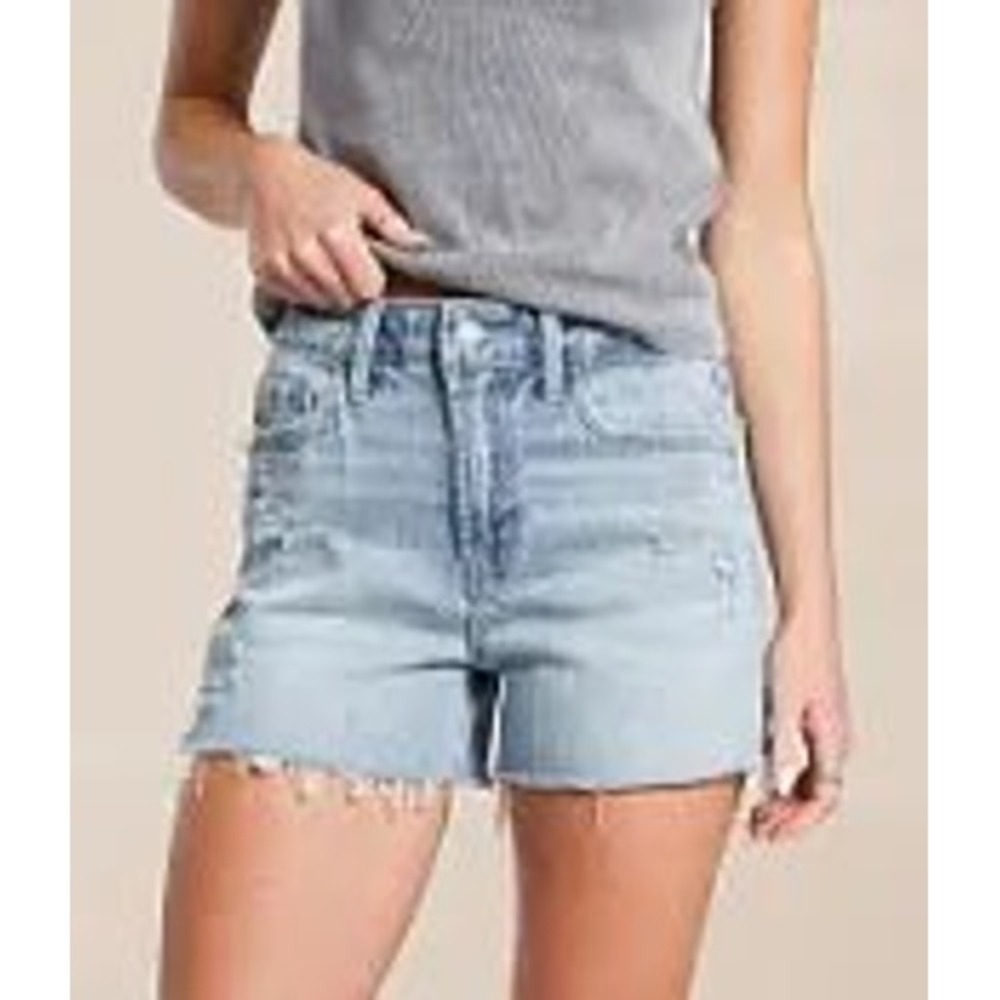 Flying‎ Monkey Distressed High Rise Denim Shorts Light Wash Frayed Hem Womens